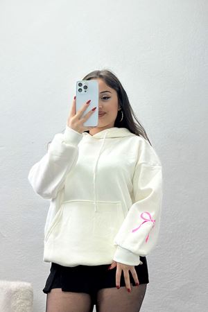 3 İplik Kanguru Cepli Kapşonlu Sweat Ekrupembe - 42252.1878.