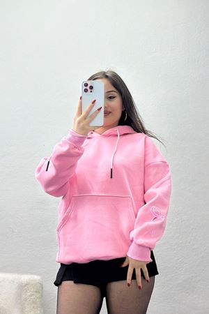 3 İplik Kanguru Cepli Kapşonlu Sweat Pembe - 42252.1878.