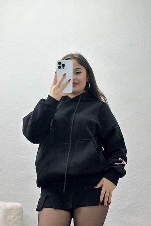 3 İplik Kanguru Cepli Kapşonlu Sweat Siyah - 42252.1878.