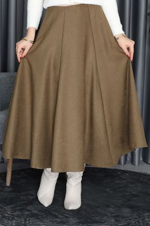 Süet Midi Etek Haki - 70806.2092.