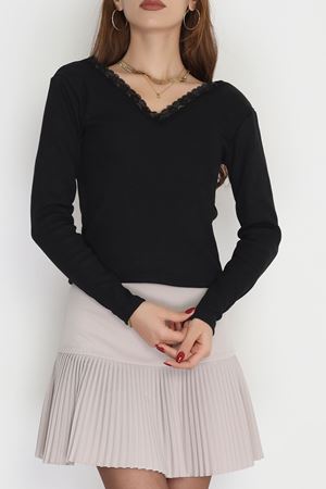 V Yaka Dantelli Kaşkorse Body Siyah - 70788.599.