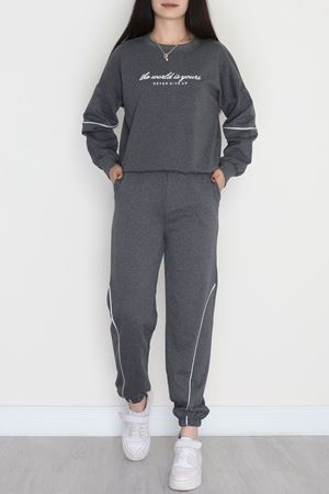 Biyeli Baskılı 2 İplik Eşofman Takımı Füme - 50791.1857.