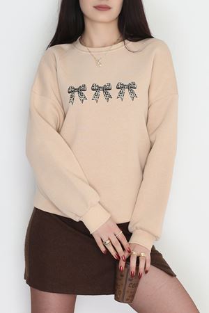 3 İplik Bisiklet Yaka Sweat Bej - 42241.1878.
