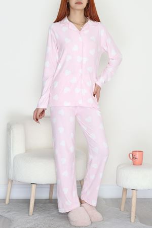 Düğmeli Süet Pijama Takımı Pembekalp - 450.1287.