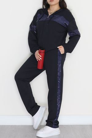 Pul Garnili 2 İplik Büyük Beden Eşofman Takımı Lacivert - 50808.1857.