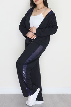 Pul Detay 2 İplik Büyük Beden Eşofman Takımı Lacivert - 50804.1857.