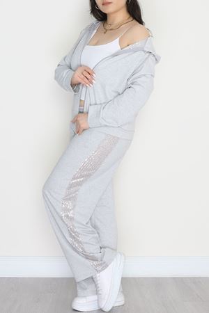 Pul Detay 2 İplik Büyük Beden Eşofman Takımı Gri - 50804.1857.