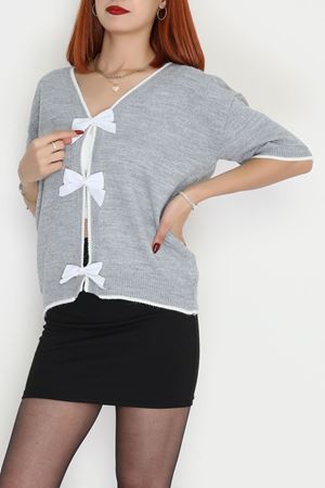 Kısa Kollu Fiyonklu Triko Gri - 2281.1765.