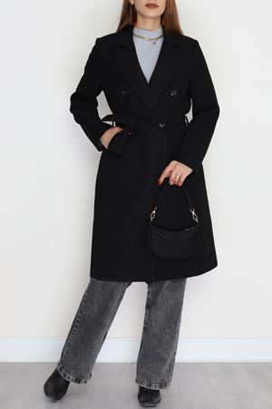 Ressam Kuşaklı Kaşe Kaban Siyah - 3076.1322.