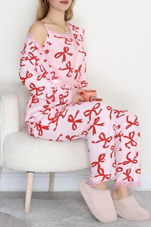 Süet 3'Lü Pijama Set Kırmızıkurdele - 798.1287.