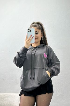 Kapşonlu 2 İplik Baskılı Sweat Antrasit - 31306.1878.