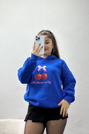 3 İplik Kapşonlu Baskılı Sweat Saks - 42227.1878.