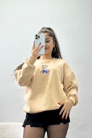 3 İplik Bisiklet Yaka Sweat Bej - 42237.1878.