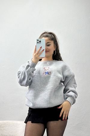 3 İplik Bisiklet Yaka Sweat Gri - 42237.1878.