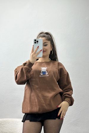 3 İplik Bisiklet Yaka Sweat Kahve - 42237.1878.