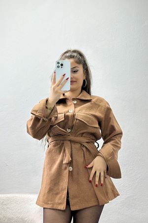 Çift Cepli Kuşaklı Tunik Gömlek Devetüğü - 70991.1775.