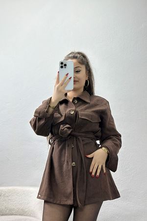 Çift Cepli Kuşaklı Tunik Gömlek Kahve - 70991.1775.