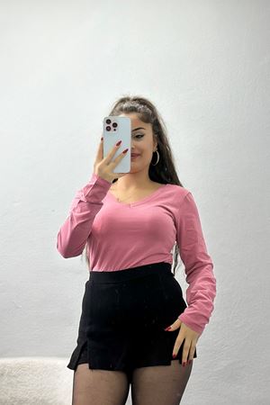 Ön Arka V Yaka Likralı Kompak Body Gülkurusu - 90940.1878.