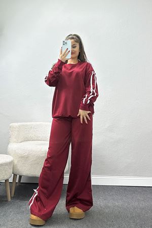 Şeritli Fiyonklu 2 İplik Eşofman Takımı Bordo - 50788.1857.