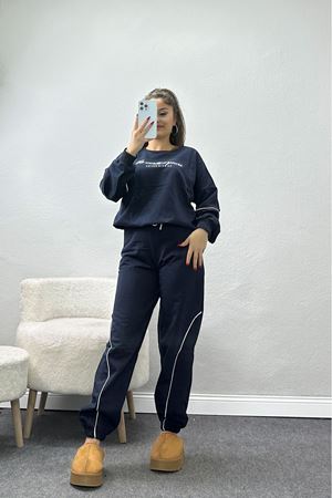 Biyeli Baskılı 2 İplik Eşofman Takımı Lacivert - 50791.1857.