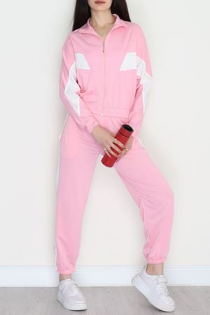 Fermuarlı 2 İplik Eşofman Takımı Pembebeyaz - 50745.1005.