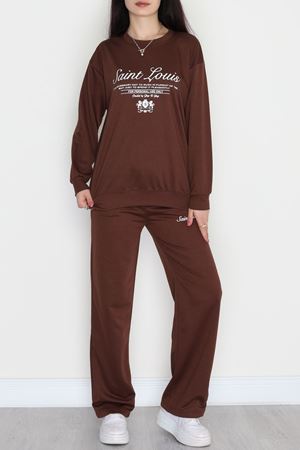 2 İplik Baskılı Eşofman Takımı Acıkahveekru - 31312.1878.