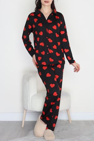 Soft Milan Düğmeli Pijama Takımı Siyahkırmızı - 7511.1287.