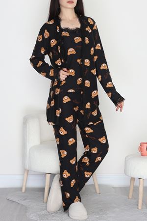 Süet 3'Lü Pijama Set Siyahayıcık - 798.1287.