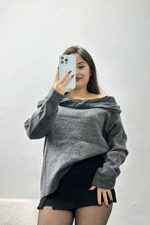 Madonna Yaka Önü Düğümlü Triko Antrasit - 2432.1765.