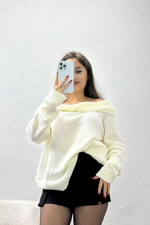 Madonna Yaka Önü Düğümlü Triko Ekru - 2432.1765.