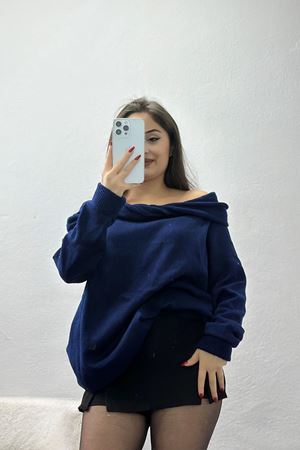 Madonna Yaka Önü Düğümlü Triko Lacivert - 2432.1765.