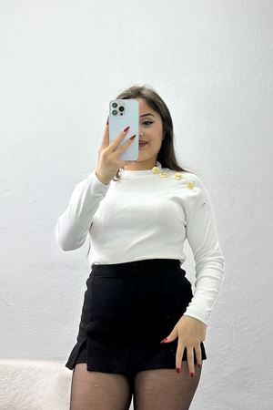 Balıkçı Yaka Düğme Detaylı Kaşkorse Body Beyaz - 70784.599.