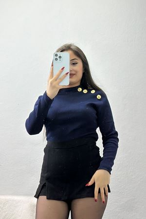 Balıkçı Yaka Düğme Detaylı Kaşkorse Body Lacivert - 70784.599.