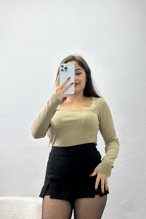 Çerçeve Yaka Dantelli Kaşkorse Body Açıkhaki - 70789.599.