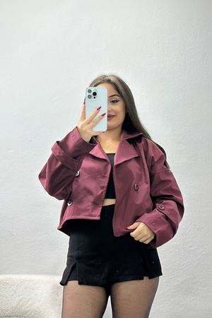 Astarlı Çift Düğmeli Kısa Trençkot Bordo - 90863.147.