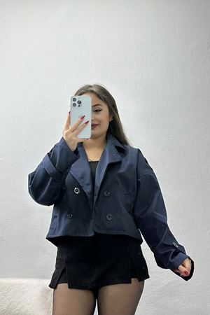 Astarlı Çift Düğmeli Kısa Trençkot Lacivert - 90863.147.