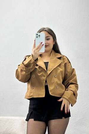 Astarlı Çift Düğmeli Kısa Trençkot Taba - 90863.147.