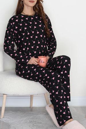 Süet Alt Üst Aynı Pijama Takımı Siyahpembe - 118.1287.