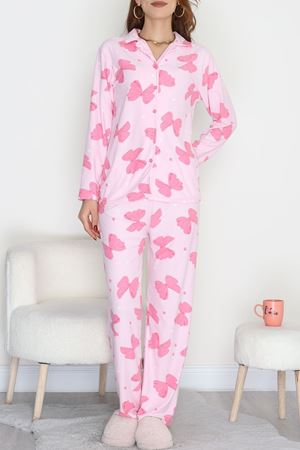 Düğmeli Süet Takım Pembe - 450.1287.