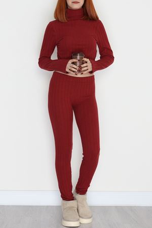 Parmak Geçmeli Yarım Dik Yaka Likralı Raporlu İnterlok Takım Bordo - 90968.1748.