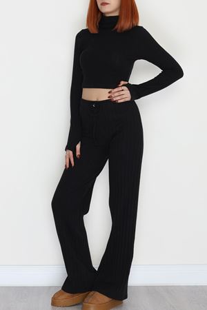 Dik Yaka Likralı Raporlu İnterlok Takım Siyah - 90972.1748.