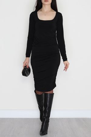 Yanları Büzgülü Sandy Elbise Siyah - 42569.1949.