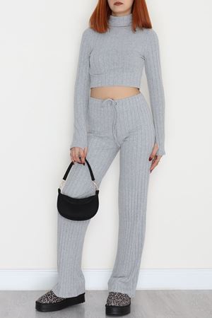 Dik Yaka Likralı Raporlu İnterlok Takım Gri - 90972.1748.