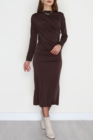 Drapeli Sandy Elbise Kahve - 42541.1949.