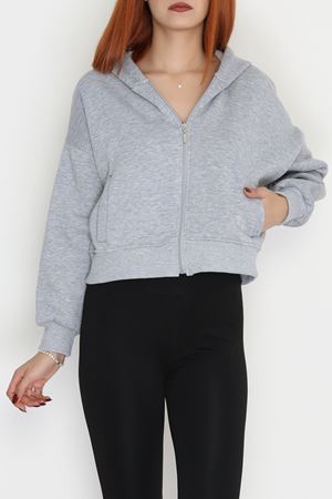 3 İplik Kompakt Oversize Fleto Cepli Sweat Gri - 42506.1878.