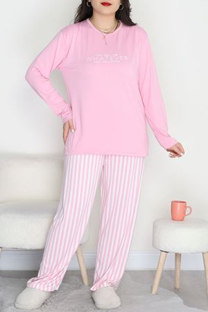 Baskılı Düz Milan Soft Battal O Yaka Takım Pembeçizgili - 665.1287.