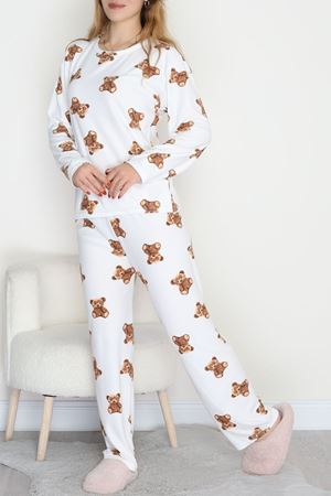 Süet Alt Üst Aynı Pijama Takımı Beyazayı - 118.1287.