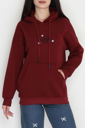 3 İplik Kanguru Cepli Kapşonlu Sweat Koyubordo - 42250.1878.