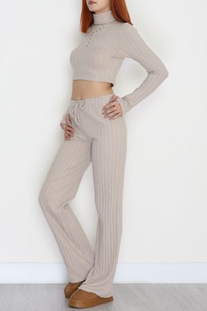 Dik Yaka Likralı Raporlu İnterlok Takım Bej - 90972.1748.