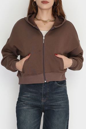 3 İplik Kompakt Oversize Fleto Cepli Sweat Kahve - 42506.1878.